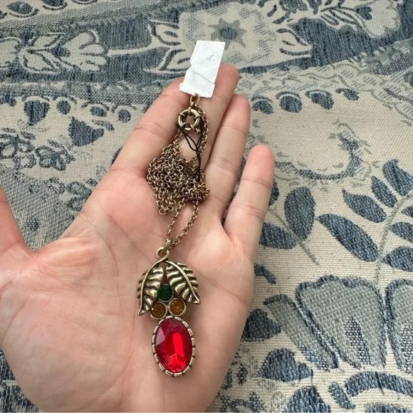 Patricia Nash Gold-Tone Leaf & Multicolor Stone 28" Long Pendant Necklace NWT - Picture 6 of 10